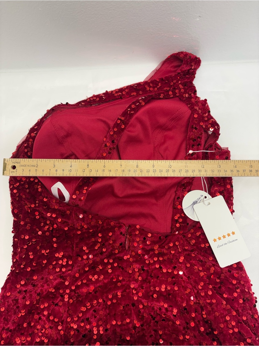 Red One-Shoulder Sequin Party mini Dress size 4 (small)asymmetrical straps new - Picture 6 of 9